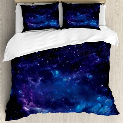 Ambesonne Sky Duvet Cover Sets, Space Night Time Universe Stars and Nebulas Distant Parts of Galaxy, Bedding Set with 2 Duvet Covers & 4 Pillowcases, 2 Pack Queen Size, Purple Charcoal Grey