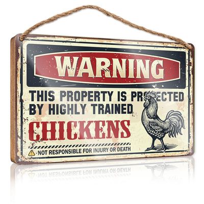 Vertical Welcome Sign Warning This Property is Protected by a Highly Trained Chicken2 Sign Hanging Wooden Plaque Decoration Wooden Home Sign ( Size : 20X30CM )