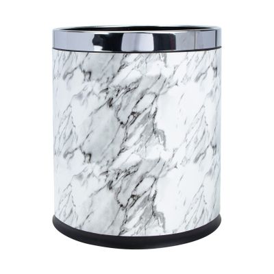 Beavorty Marbling Trash Can for Office and Home Elegant Marble Design Construction Versatile Use Kitchen Bathroom and Living Spaces Round Shape Marble Finish