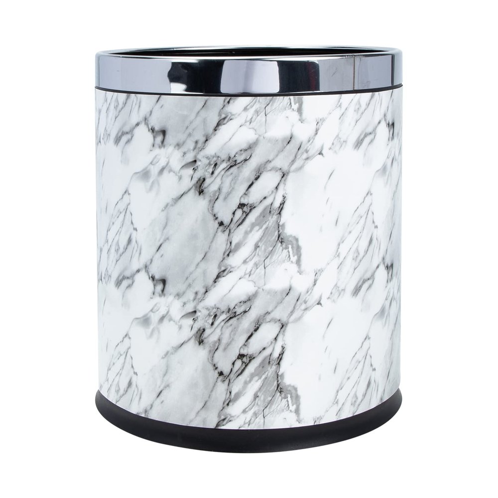 Beavorty Marbling Trash Can for Office and Home Elegant Marble Design Construction Versatile Use Kitchen Bathroom and Living Spaces Round Shape Marble Finish