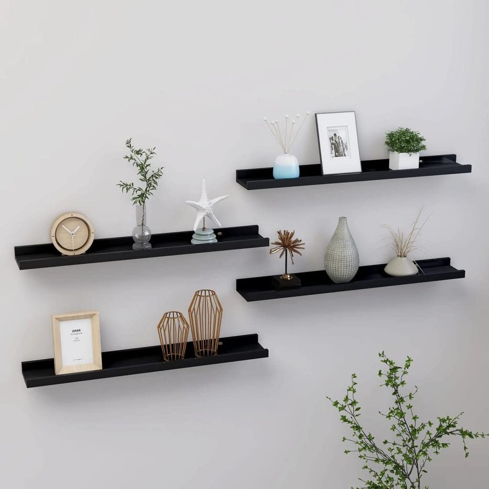 FAMIROSA Wall Shelves 4 pcs Black 23.6"x3.5"x1.2" o,Weight-5 lbs