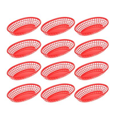 12pcs Chips Basket French Fries Basket Plastic Burger Basket Plastic Food Plate Snacks Plate Fruit Basket Plastic Serving Tray Food Storage Plate Fast Food Plate Chip Burger Basket