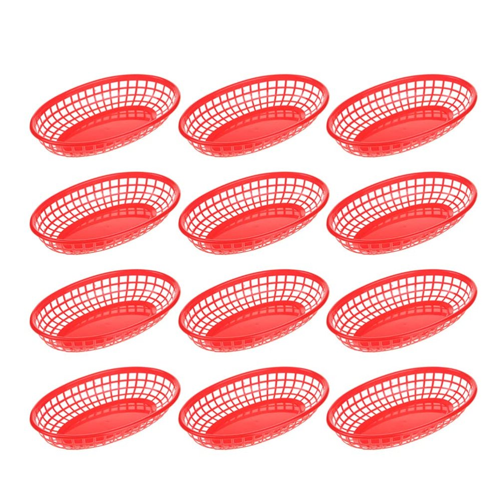 12pcs Chips Basket French Fries Basket Plastic Burger Basket Plastic Food Plate Snacks Plate Fruit Basket Plastic Serving Tray Food Storage Plate Fast Food Plate Chip Burger Basket