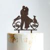 Mr And Mrs Engagement Cake Topper Bride And Groom with Pet Wedding Cake Topper Couple Silhouette Personalized Wedding Cake Topper Rustic Wedding Cake Topper Brown Wood, 6 Inch view 1