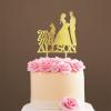 Mr & Mrs Rustic Wreath Couple's Names Cake Topper Bride And Groom with Pet Wedding Cake Topper Couple Silhouette Personalized Cake Topper Anniversary Baptism Cake Topper Gold Glitter Wood, 6 Inch view 1
