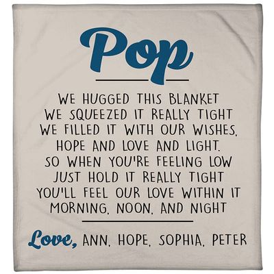 Pop We Hugged This Blanket We Squeezed It Really Tight with Grandkids Name Blanket for Grandpa Unique Birthday Gifts for Papa Dad Grandfather from Grandkids, Grandpa Gifts for Fathers Day