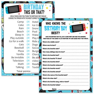 ALodr 20 Birthday Game Cards - 2 Games, This Or That and Who Knows The Birthday Boy Best Party Activity