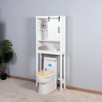 NCKMYB Bathroom Cabinet Over The Toilet, Bathroom Organizer with Adjustable Shelves and Open Cube, Space Saver Toilet Stands (Barn Door)