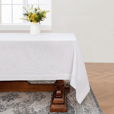 Linen World Linen Tablecloth,100% French Linen White Tablecloth 90" x 60" Inch,Washable Rectangular Tablecloth for Dining,Outdoor,Weddings and Restaurants,Decorative Thanksgiving Christmas