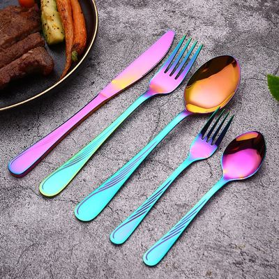 40 Pieces Rainbow Flatware Cutlery Silverware Set for 8, Stainless Steel Colorful Utensils, Tableware Set Include Knife/Fork/Spoon for Home Kitchen Restaurant Hotel, Reusable