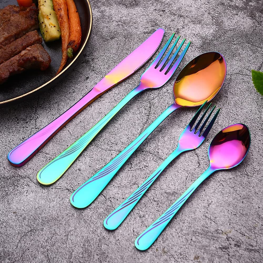 40 Pieces Rainbow Flatware Cutlery Silverware Set for 8, Stainless Steel Colorful Utensils, Tableware Set Include Knife/Fork/Spoon for Home Kitchen Restaurant Hotel, Reusable