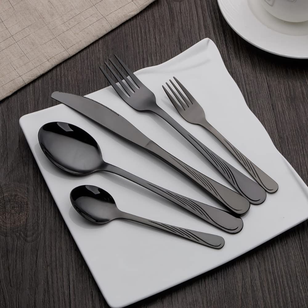 80-Piece Black Silverware Set for 16, Modern Flatware Utensil Cutlery Set, Food Grade Stainless Steel Tableware Knife Spoons and Forks Set for Home Kitchen Restaurant Hotel, Reusable