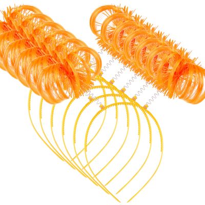 WILLBOND 6 Pcs Pom Pom Headbands Tinsel Wrapped Crazy Headwear Hair Accessories for Spirit Week Carnival Bachelorette(Orange)