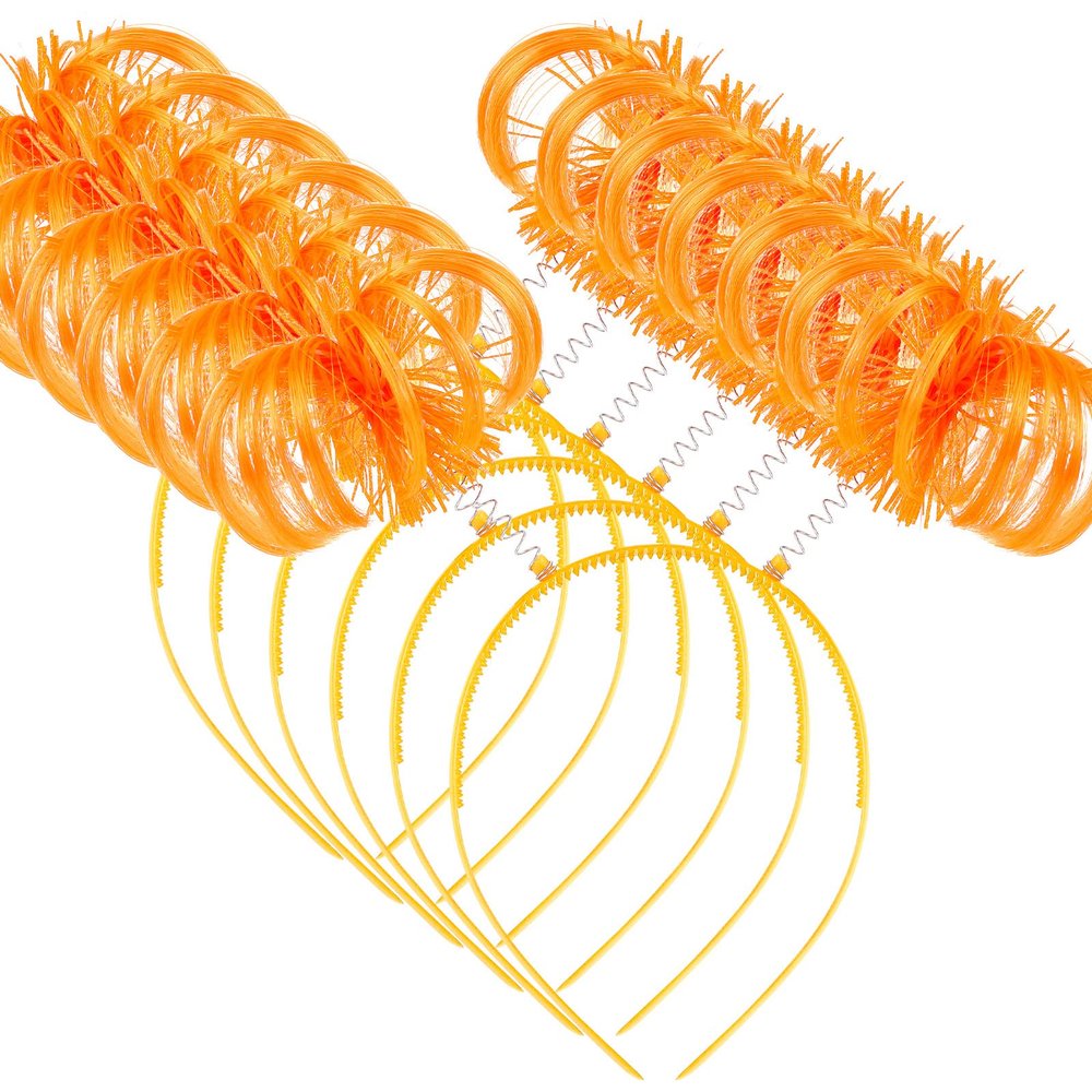 WILLBOND 6 Pcs Pom Pom Headbands Tinsel Wrapped Crazy Headwear Hair Accessories for Spirit Week Carnival Bachelorette(Orange)