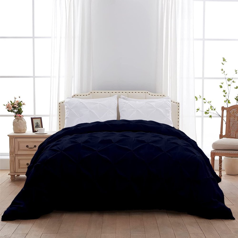 1 PC Pinch Pleated Comforter - Navy Blue Queen (88'' x 92'') Quilted - 100% Cotton 500 GSM Fill Power Beautiful Pinch Pleat Design Warm Down Alternative Comforter Only