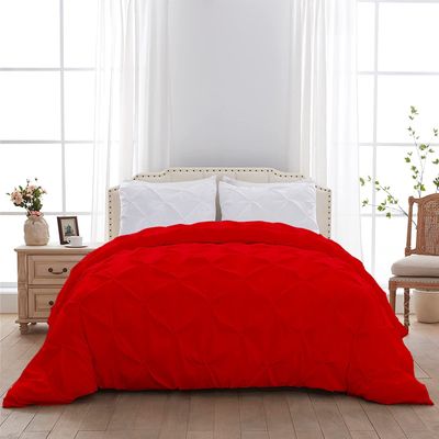 1 PC Pinch Pleated Comforter - Red Twin-XL (68'' x 90'') Quilted - 100% Cotton 500 GSM Fill Power Beautiful Pinch Pleat Design Warm Down Alternative Comforter Only