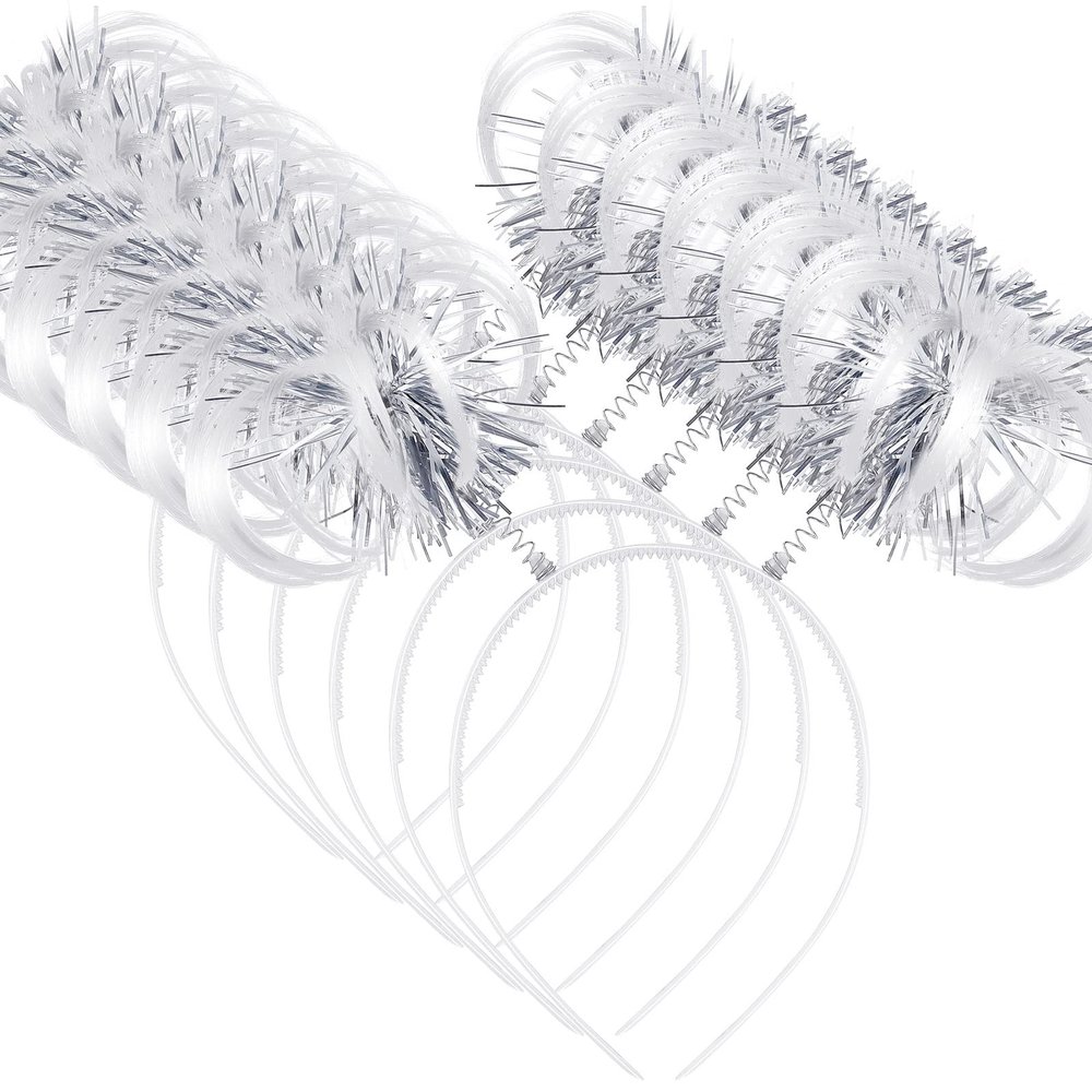 WILLBOND 6 Pcs Pom Pom Headbands Tinsel Wrapped Crazy Headwear Hair Accessories for Spirit Week Carnival Bachelorette(White)