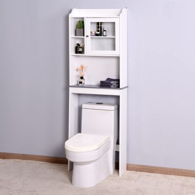 NCKMYB Bathroom Cabinet Over The Toilet, Bathroom Organizer with Adjustable Shelves and Open Cube, Space Saver Toilet Stands (Transparent Door)