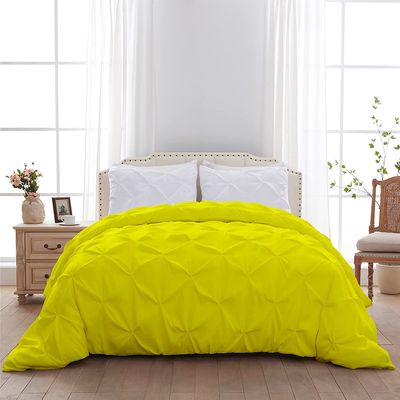 1 PC Pinch Pleated Comforter - Yellow California King (110'' x 98'') Quilted - 100% Cotton 500 GSM Fill Power Beautiful Pinch Pleat Design Warm Down Alternative Comforter Only