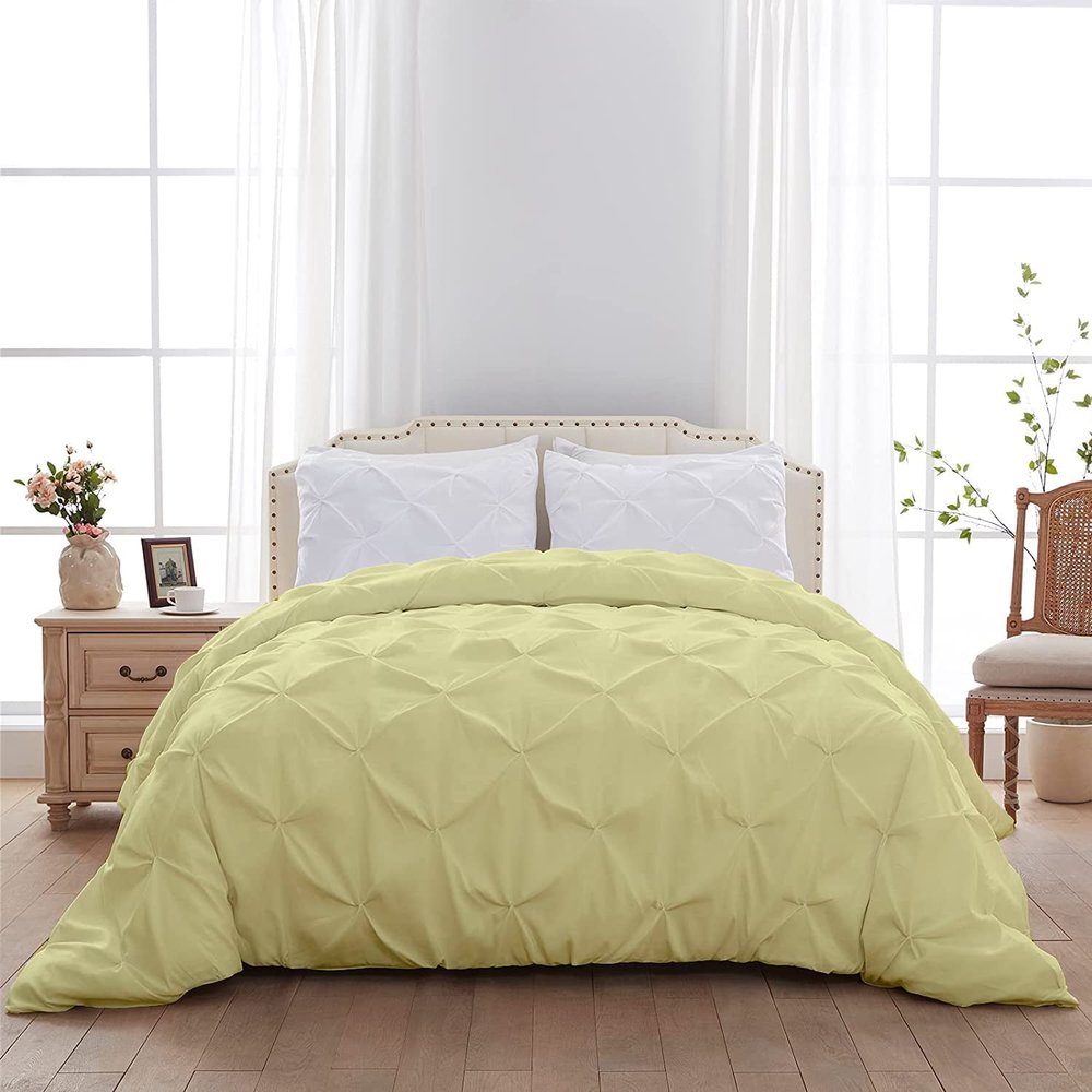 1 PC Pinch Pleated Comforter - Ivory Olympic Queen (98'' x 98'') Quilted - 100% Cotton 500 GSM Fill Power Beautiful Pinch Pleat Design Warm Down Alternative Comforter Only