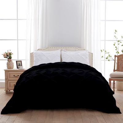1 PC Pinch Pleated Comforter - Black Queen (88'' x 92'') Quilted - 100% Cotton 500 GSM Fill Power Beautiful Pinch Pleat Design Warm Down Alternative Comforter Only