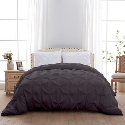 1 PC Pinch Pleated Comforter - Dark Grey Full (90'' x 90'') Quilted - 100% Cotton 500 GSM Fill Power Beautiful Pinch Pleat Design Warm Down Alternative Comforter Only