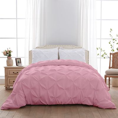 1 PC Pinch Pleated Comforter - Pink Full (90'' x 90'') Quilted - 100% Cotton 500 GSM Fill Power Beautiful Pinch Pleat Design Warm Down Alternative Comforter Only