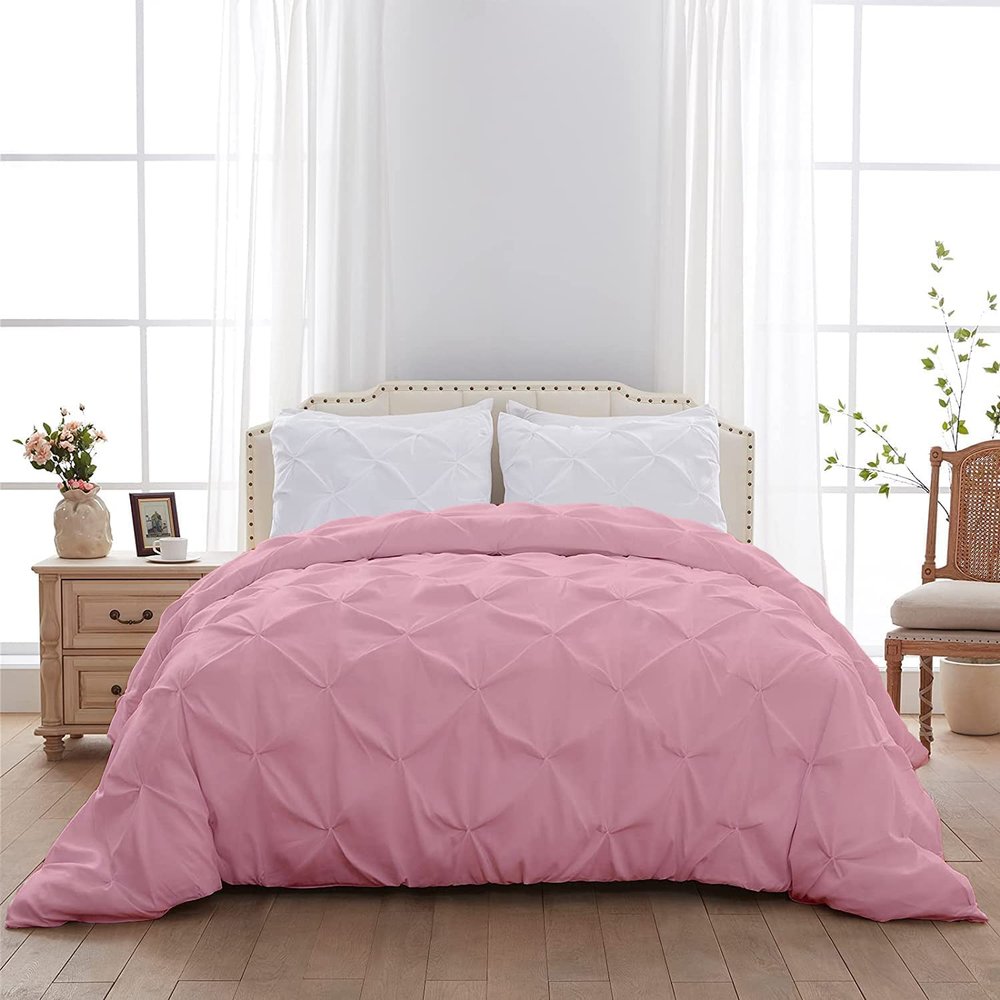 1 PC Pinch Pleated Comforter - Pink Full (90'' x 90'') Quilted - 100% Cotton 500 GSM Fill Power Beautiful Pinch Pleat Design Warm Down Alternative Comforter Only