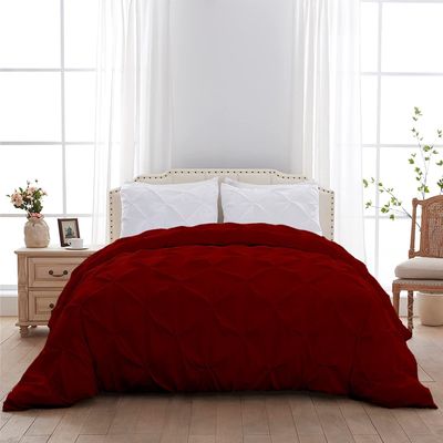 1 PC Pinch Pleated Comforter - Burgundy Queen (88'' x 92'') Quilted - 100% Cotton 500 GSM Fill Power Beautiful Pinch Pleat Design Warm Down Alternative Comforter Only