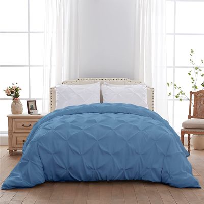 1 PC Pinch Pleated Comforter - Sky Blue King (106'' x 90'') Quilted - 100% Cotton 500 GSM Fill Power Beautiful Pinch Pleat Design Warm Down Alternative Comforter Only