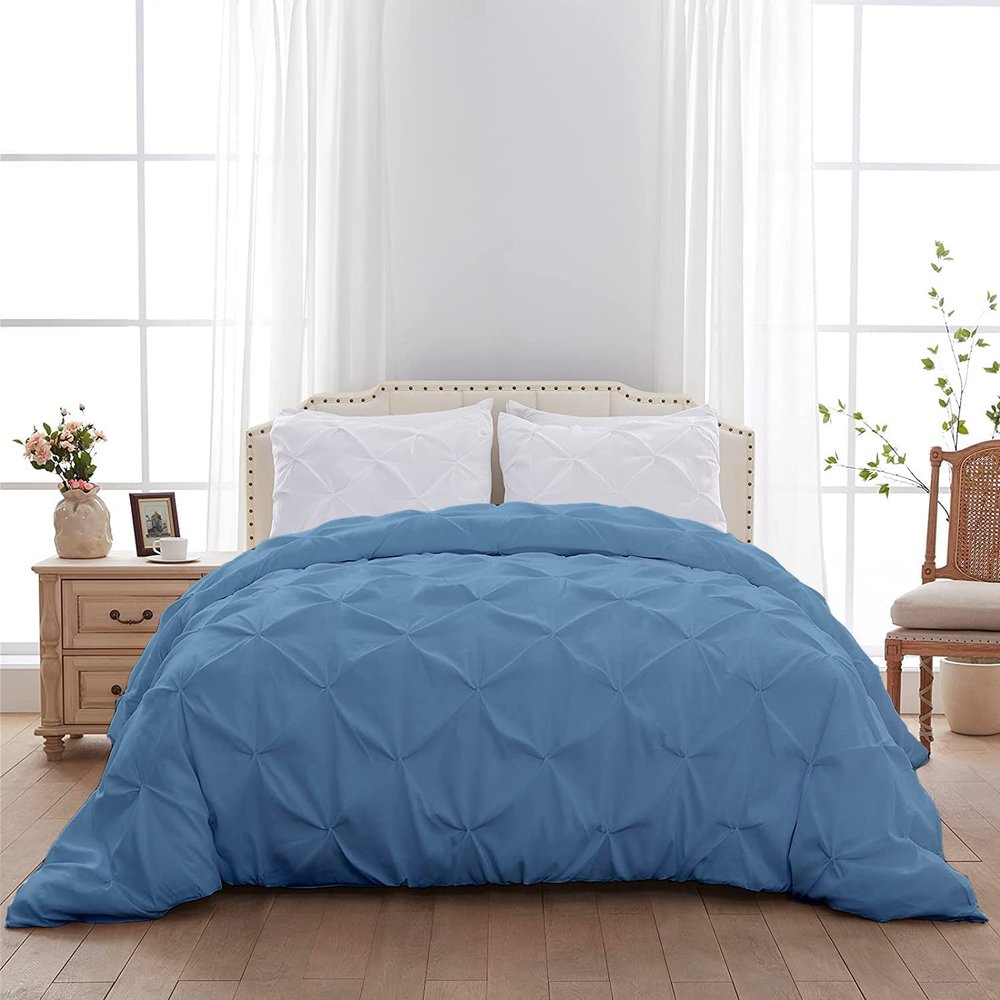1 PC Pinch Pleated Comforter - Sky Blue King (106'' x 90'') Quilted - 100% Cotton 500 GSM Fill Power Beautiful Pinch Pleat Design Warm Down Alternative Comforter Only