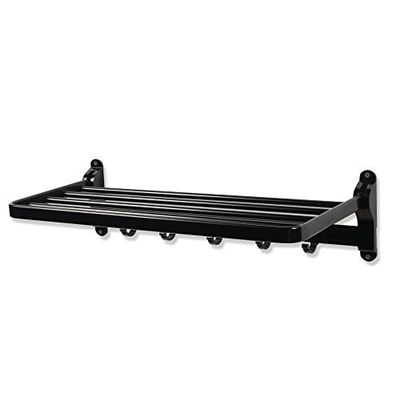 Drying Rack Clothes Drying Rack with Hooks for Hanging Laundry Room Organizer Wall Mounted Space Saving Compact Simple Indoor Clothing Drying Rack ( Color : Black , Size : 22.8 x 11.8 x 6.2 inches )