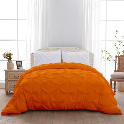 1 PC Pinch Pleated Comforter - Orange King (106'' x 90'') Quilted - 100% Cotton 500 GSM Fill Power Beautiful Pinch Pleat Design Warm Down Alternative Comforter Only