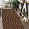 Weidear Hallway Runner Rug with Rubber Backing, Laundry Room Rug Non Slip, Washable Outdoor Indoor Rug Carpet Runner, Customized Area Rugs Mat for Entryway, Balcony, Deck-3FT x 46FT, Brown Checkered view 1