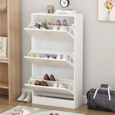 AIEGLE Shoe Cabinet with 3 Flip Drawers for Entryway, Freestanding Shoe Rack Shoe Organiazer with Adjustable Shelf, Shoe Storage Cabinet, White (23.6" W x 9.4" D x 45.5" H)