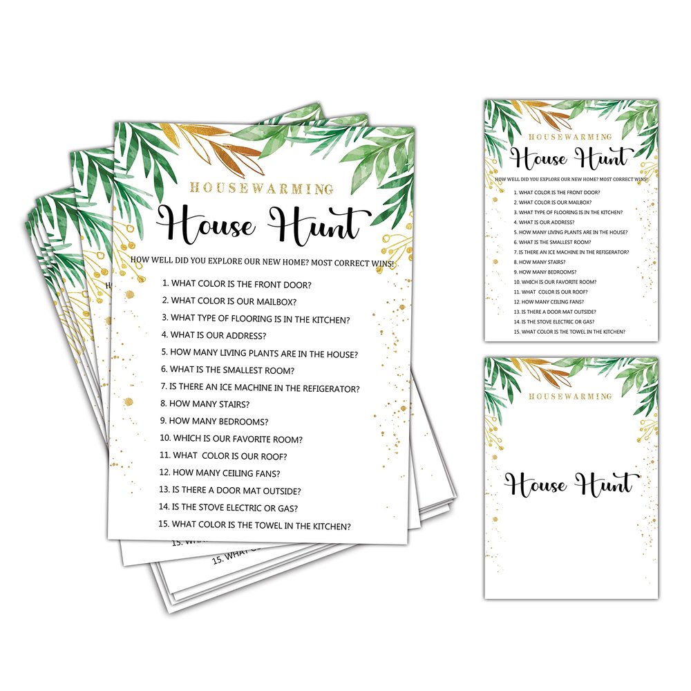Housewarming Party Game, House Hunt, Greenery Gold Foil New Home Celebration Party Ideas, New Homeowner/First Home/Apartment/House Party Decorations - 30 Pack(C04)
