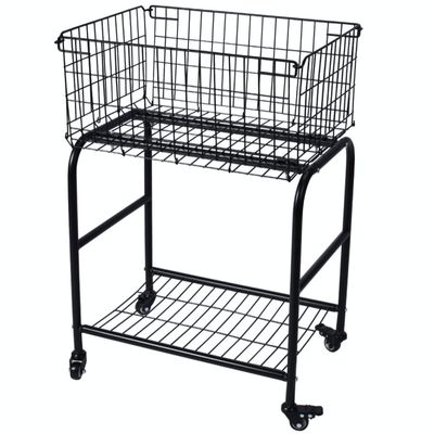 31" in Tall Large Capactiy Rolling Laundry Basket with Commerical Wheels,Metal Frame Storage Mesh on bottom for Organizer and Clothing storage,Black unique foldable Wire laundry Cart (Black)