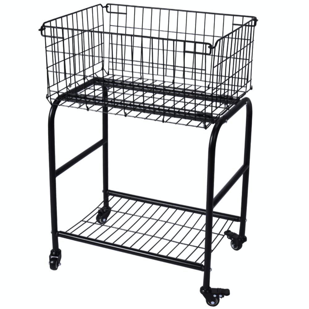 31" in Tall Large Capactiy Rolling Laundry Basket with Commerical Wheels,Metal Frame Storage Mesh on bottom for Organizer and Clothing storage,Black unique foldable Wire laundry Cart (Black)