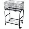 31" in Tall Large Capactiy Rolling Laundry Basket with Commerical Wheels,Metal Frame Storage Mesh on bottom for Organizer and Clothing storage,Black unique foldable Wire laundry Cart (Black) view 1