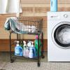31" in Tall Large Capactiy Rolling Laundry Basket with Commerical Wheels,Metal Frame Storage Mesh on bottom for Organizer and Clothing storage,Black unique foldable Wire laundry Cart (Black) view 2