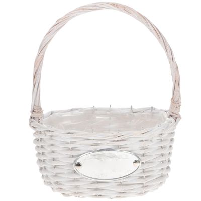 1pc Flower Basket Floral Hand Held Woven Baskets for Wedding Bride Bride Tote Cane Handle Bridal Garden Wedding Petals Girl for Wooden White
