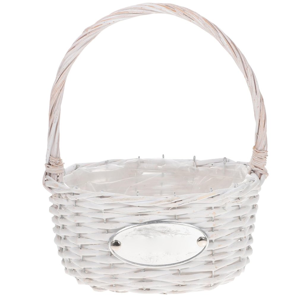 1pc Flower Basket Floral Hand Held Woven Baskets for Wedding Bride Bride Tote Cane Handle Bridal Garden Wedding Petals Girl for Wooden White