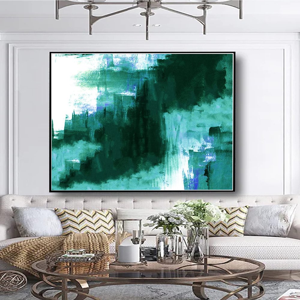 Abstract Painting,Minimalist Acrylic Textured art,Turquoise Red Green Sea Wave Painting,Original oil Painting, wall art 60x60 inch
