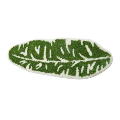 Green Leaf Shaped Bath Rug, 39x15 Inch Tropical Banana Leaf Bath Mat for Bathroom Sink Tub and Bedroom, Absorbent Ultra Soft Runner Rug, Tropical Plant Decor