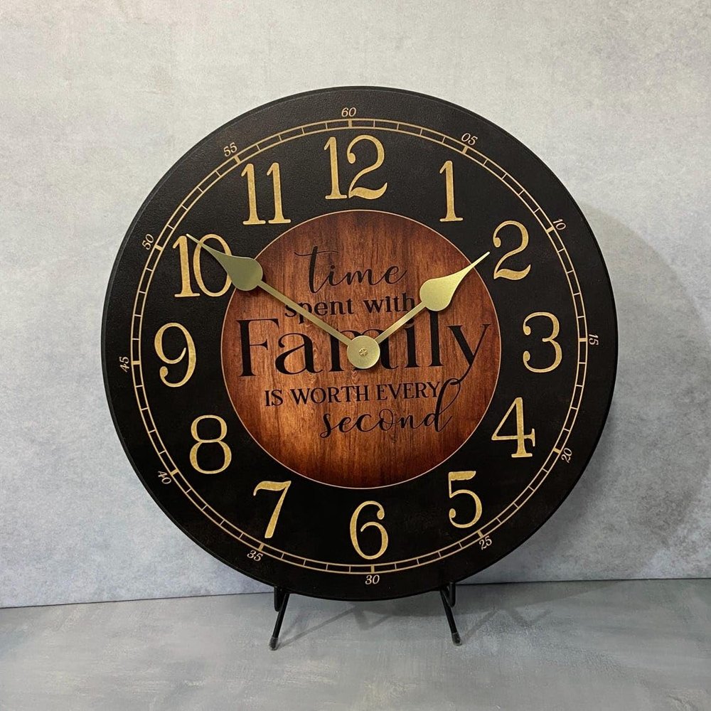 Black & Wood Wall Clock | Ultra Quiet Quartz Mechanism | Hand Made in USA Beautiful Crisp Lasting Color | Comes in 8 Sizes