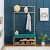 LHHL 3-in-1 Entryway Hall Tree Coat Rack Heavy Duty MDF Coat Stand with Storage Shelf Bench Hooks Industrial Furniture with Stable Metal Frame (Color : Gold Green, Size : 60x35x175cm) view 3