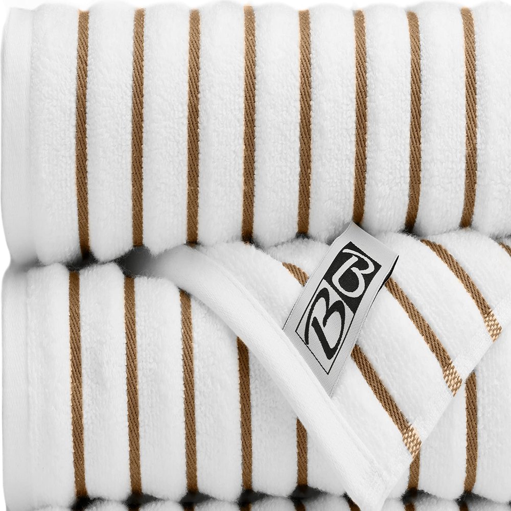 Black & White Brands Brazilian Beach/Pool/Bath Towel - Ultimate Absorbent Luxury XL 36x70 100% Cotton Wave (2 Towels, Tan/Beige Poly Stripe)