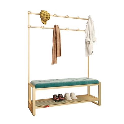 LHHL Coat Rack Entry Hall Tree with Shoe Bench Storage Shelf Entryway Organizer Heavy Duty MDF Coat Stand with Hooks Hallway Bedroom Dorm Industrial (Color : Gold Green, Size : 100x47x170cm)
