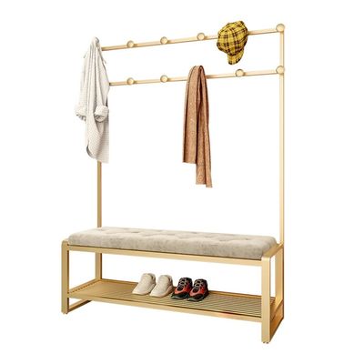 LHHL Hall Tree 3-in-1 Coat Rack Shoe Bench Entryway Storage Shelf Bench Heavy Duty MDF Coat Stand with Hooks Stable Metal Frame Hallway Bedroom Dorm (Color : Gold Grey, Size : 100x47x160cm)