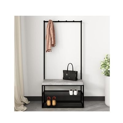 LHHL Coat Rack Entryway Shoe Bench Entry Hall Tree with 2-Tier Storage Shelves Industrial Coat Shoe Racks with Organization 3-in-1 Design Hallway Bedroom Dorm (Color : Black, Size : 60x30x165cm)